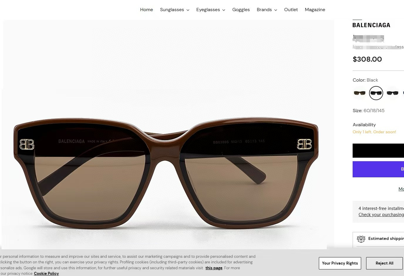 발렌시아가 3컬러 선글라스